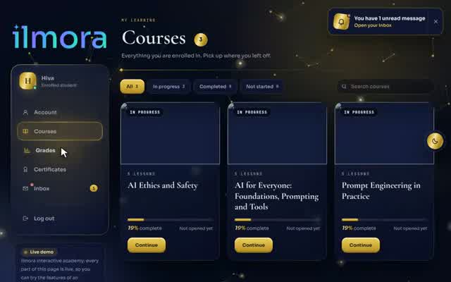 Interactive lesson in the AI course website design demo: Interactive timeline