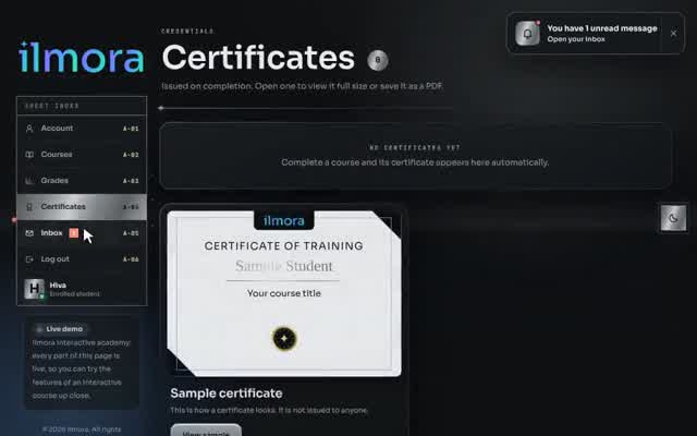 Quiz with a score and report card in the Architecture and Engineering online academy demo