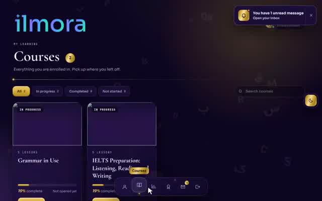 Interactive lesson in the language school website design demo: Vocabulary flashcards