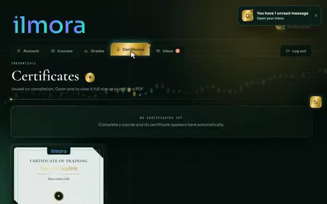 Quiz with a score and report card in the Accounting and Finance online academy demo
