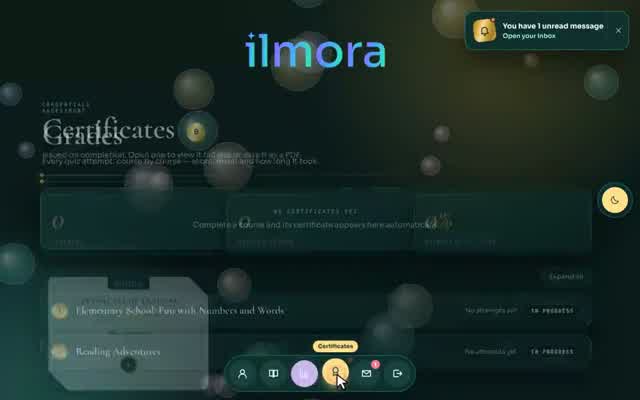 Quiz with a score and report card in the Virtual Elementary School online academy demo