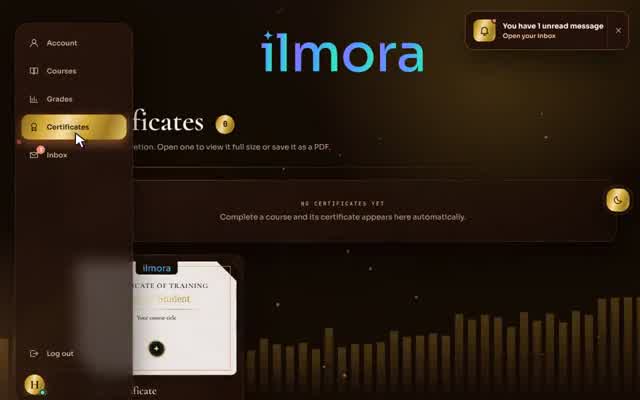 Quiz with a score and report card in the Digital Marketing online academy demo