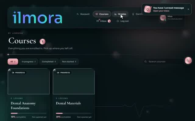 Interactive lesson in the medical course website design demo: Flip cards for names and structures