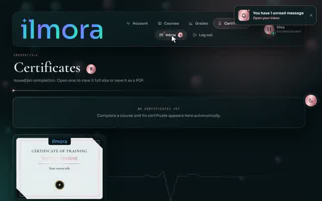 Quiz with a score and report card in the Medical and Dental online academy demo